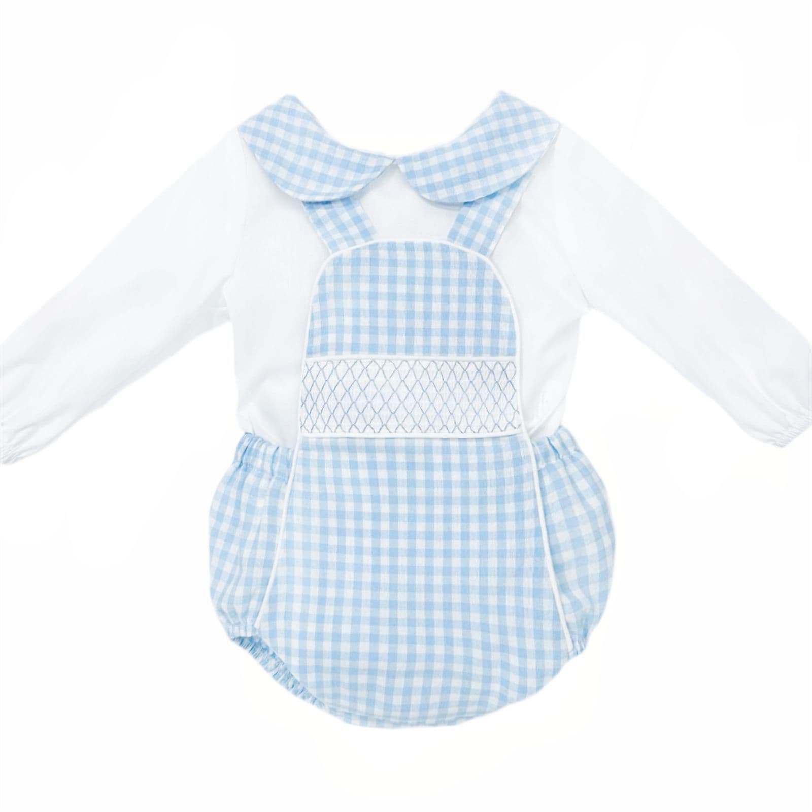 *SALE* Baby Boy Blue Gingham Smocked Romper with Shirt "MYDB2470B"