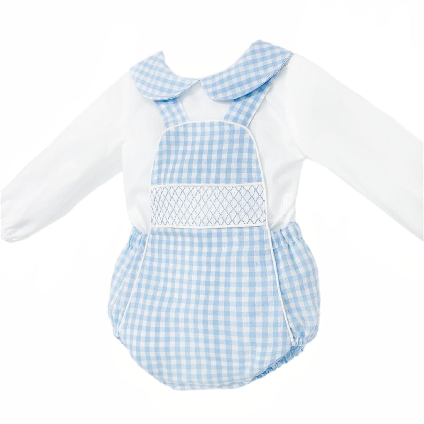 *SALE* Baby Boy Blue Gingham Smocked Romper with Shirt "MYDB2470B"
