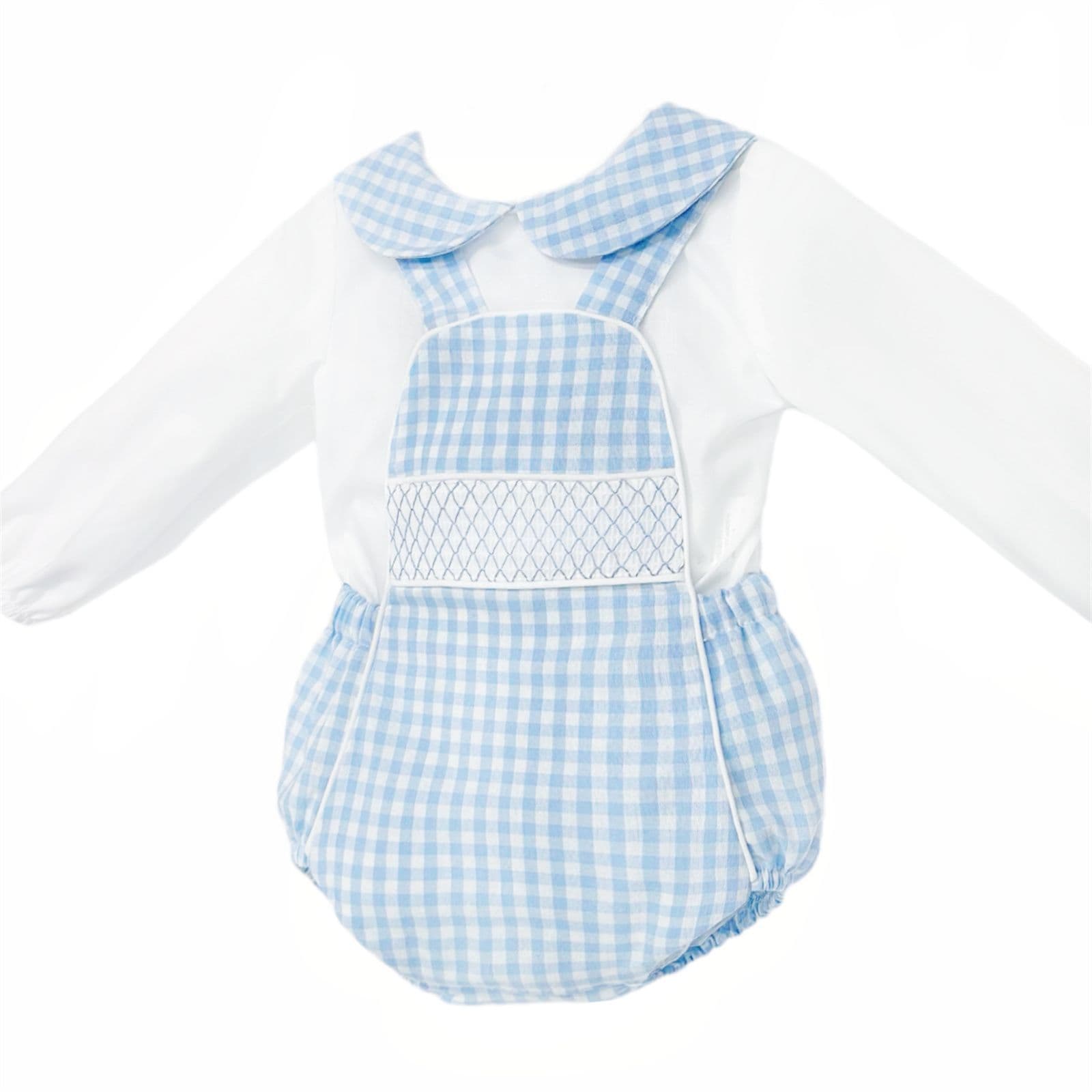 *SALE* Baby Boy Blue Gingham Smocked Romper with Shirt "MYDB2470B"
