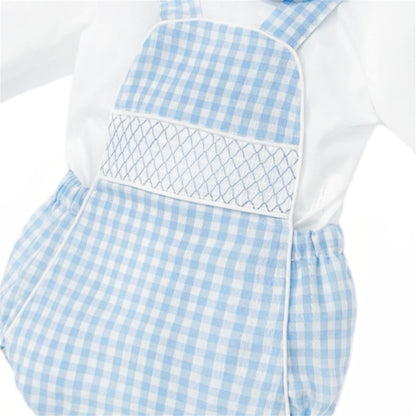 *SALE* Baby Boy Blue Gingham Smocked Romper with Shirt "MYDB2470B"