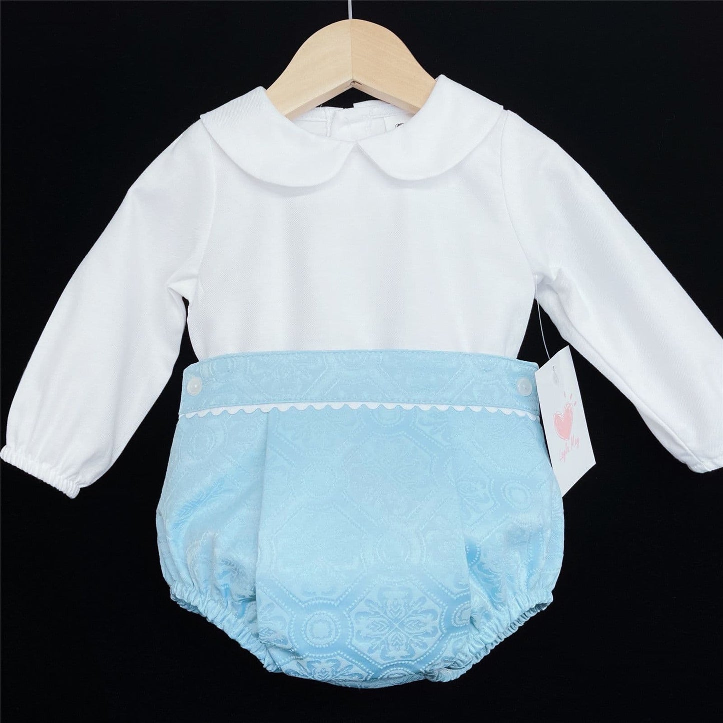 *SALE* Baby Boy Blue Jacquard Shorts with White Collar Shirt "LM155"