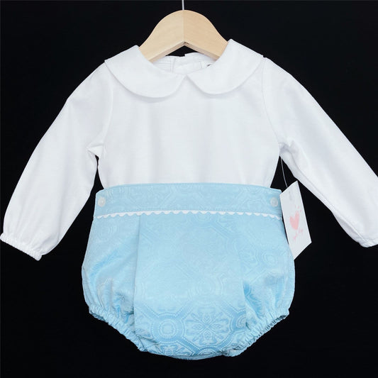 *SALE* Baby Boy Blue Jacquard Shorts with White Collar Shirt "LM155"