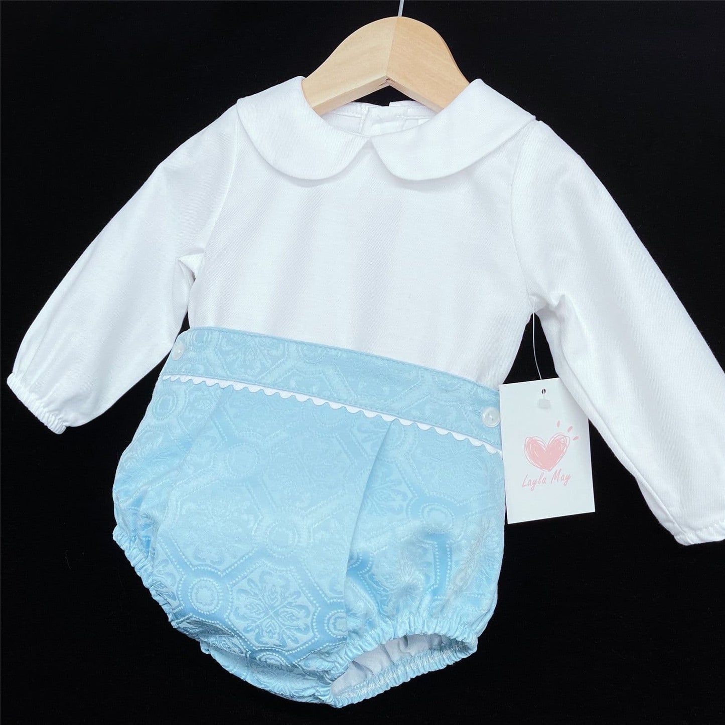 *SALE* Baby Boy Blue Jacquard Shorts with White Collar Shirt "LM155"