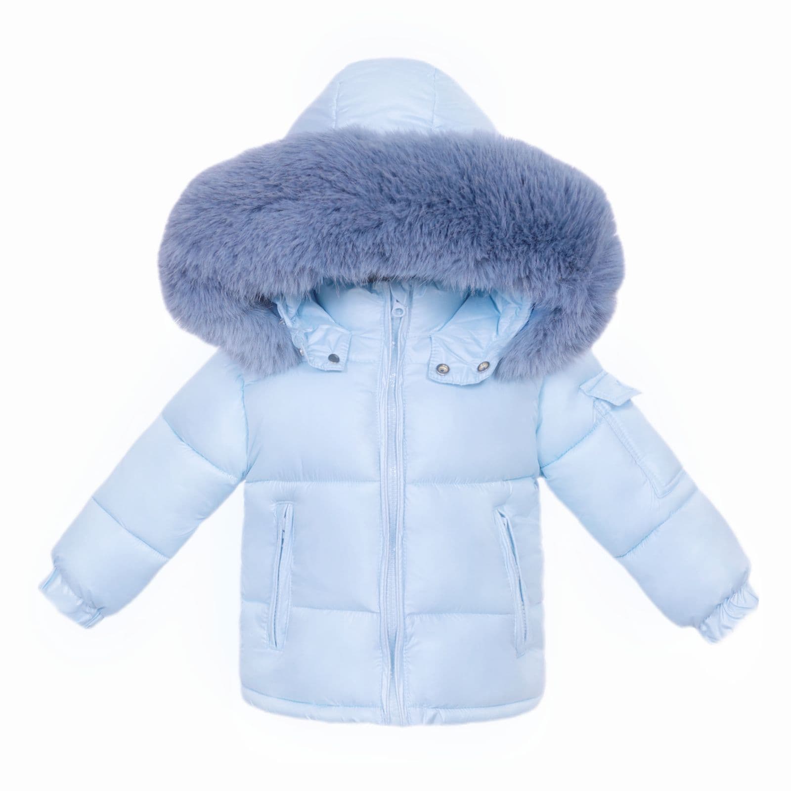 *SALE* Baby Boy Blue Puffer Coat with Faux Fur Hood "MYD409B"