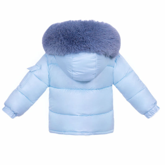 *SALE* Baby Boy Blue Puffer Coat with Faux Fur Hood "MYD409B"
