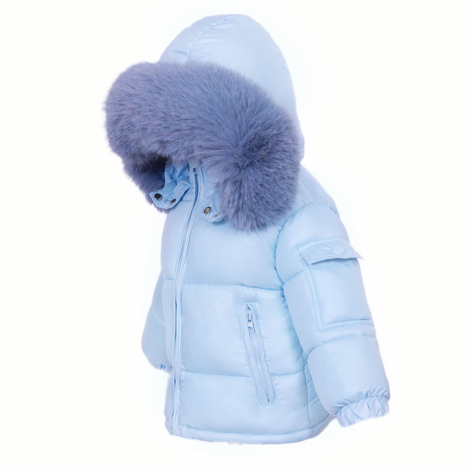 *SALE* Baby Boy Blue Puffer Coat with Faux Fur Hood "MYD409B"