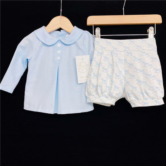*SALE* Baby Boy Blue Rocking Horse Print Long Sleeve Jam Pants Suit MYD213