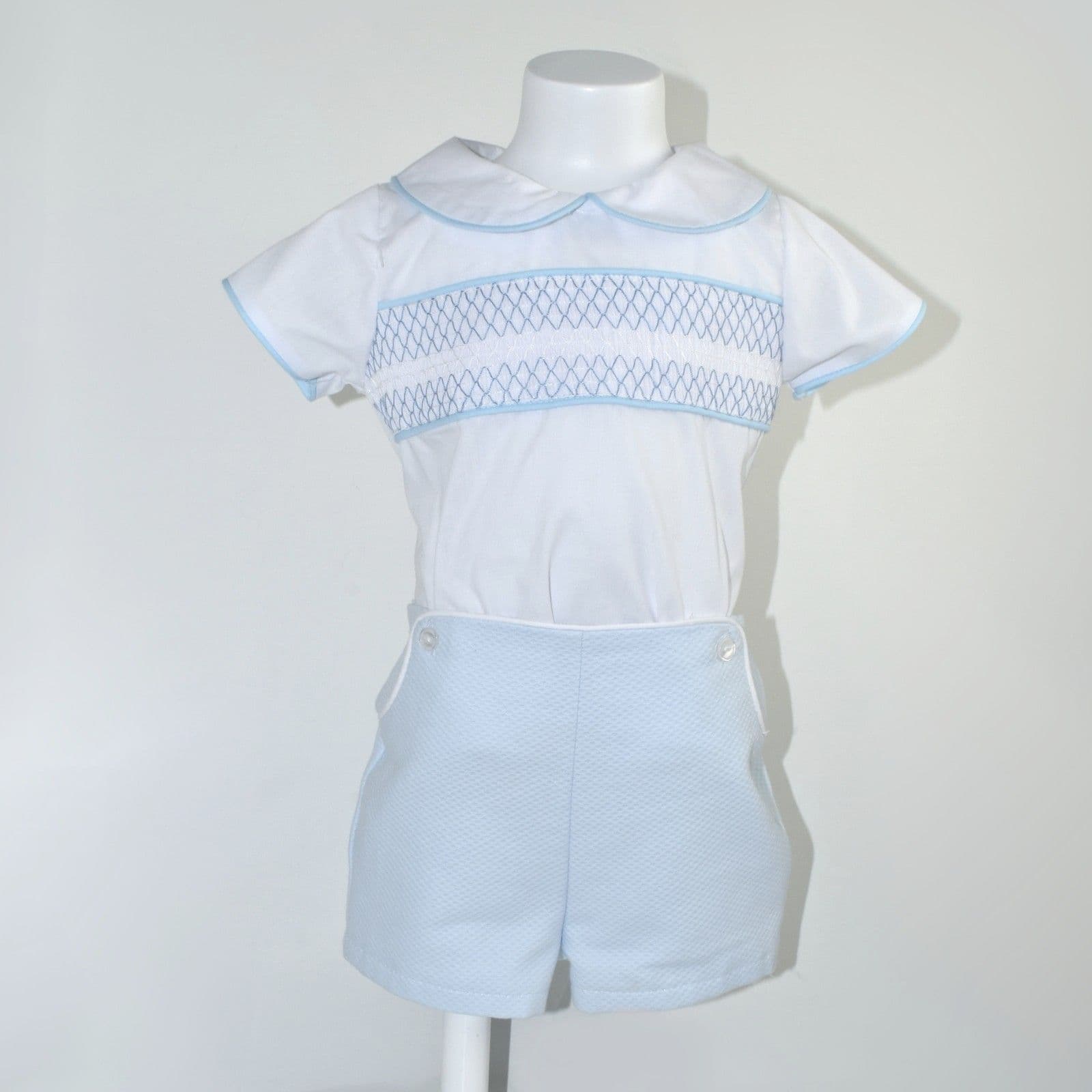 *SALE* Baby Boy Blue Shorts with Smocked Shirt "MYD2336"