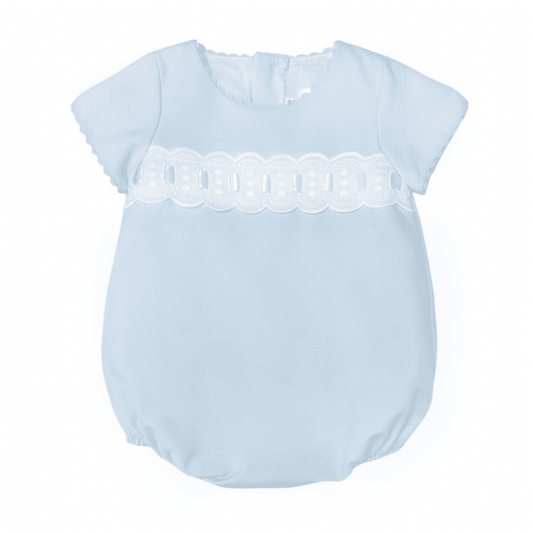 *SALE* Baby Boy Blue Spanish Waffle Romper Ribbon Insert Details "MYD651"