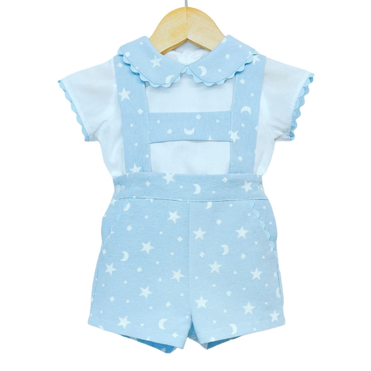 *SALE* Baby Boy Blue Star Print H Strap Dungaree with Shirt "MYD2237"