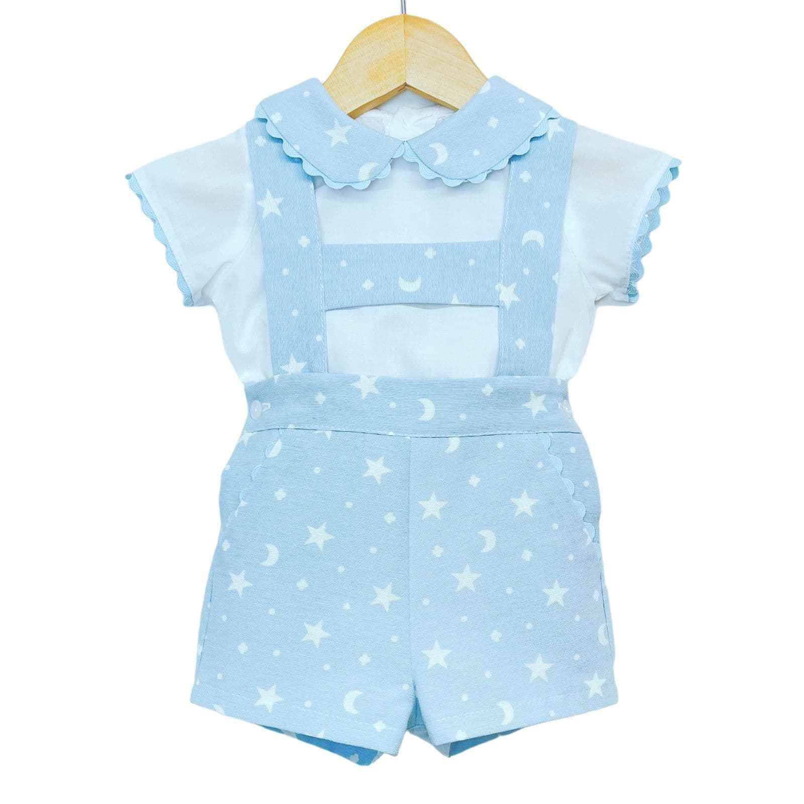 *SALE* Baby Boy Blue Star Print H Strap Dungaree with Shirt "MYD2237"