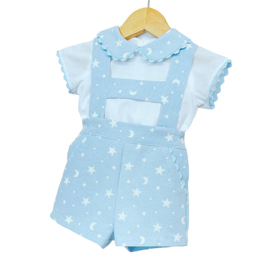 *SALE* Baby Boy Blue Star Print H Strap Dungaree with Shirt "MYD2237"