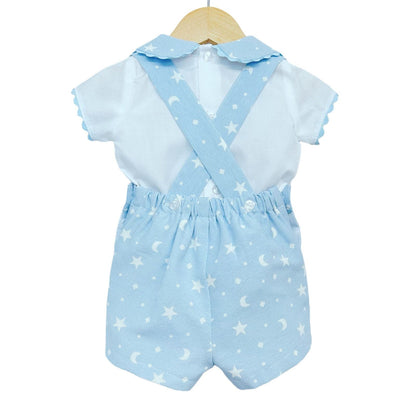 *SALE* Baby Boy Blue Star Print H Strap Dungaree with Shirt "MYD2237"
