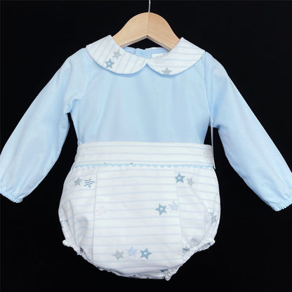 *SALE* Baby Boy Blue Star Print Shorts with Collar Shirt "LM154"