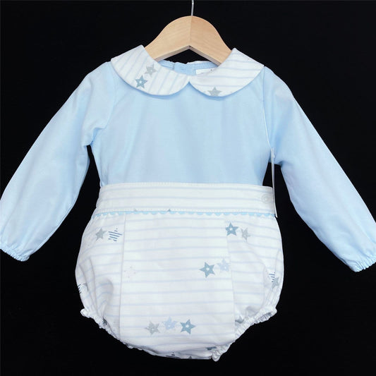 *SALE* Baby Boy Blue Star Print Shorts with Collar Shirt "LM154"