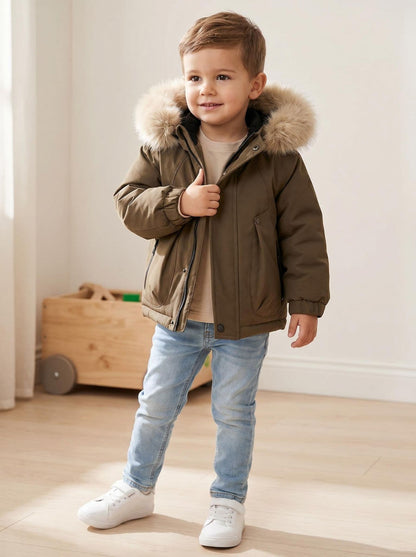 *SALE* Baby Boy Brown Bomber Jacket with Faux Fur Hood " 26014 "