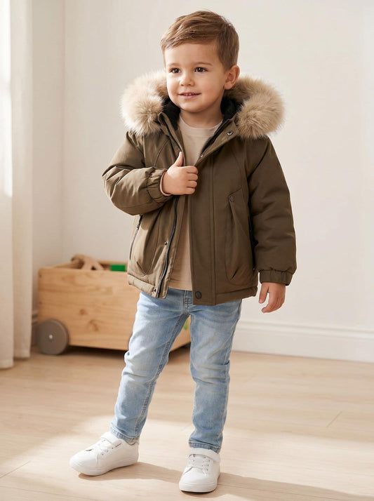 *SALE* Baby Boy Brown Bomber Jacket with Faux Fur Hood " 26014 "