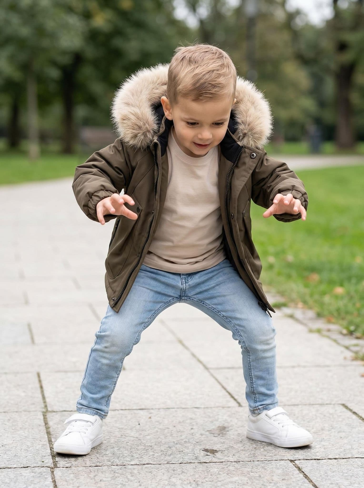 *SALE* Baby Boy Brown Bomber Jacket with Faux Fur Hood " 26014 "