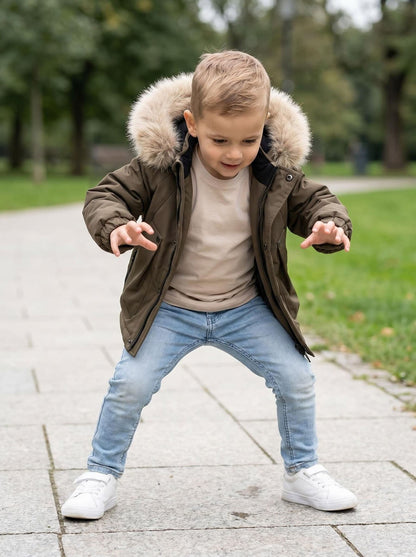 *SALE* Baby Boy Brown Bomber Jacket with Faux Fur Hood " 26014 "