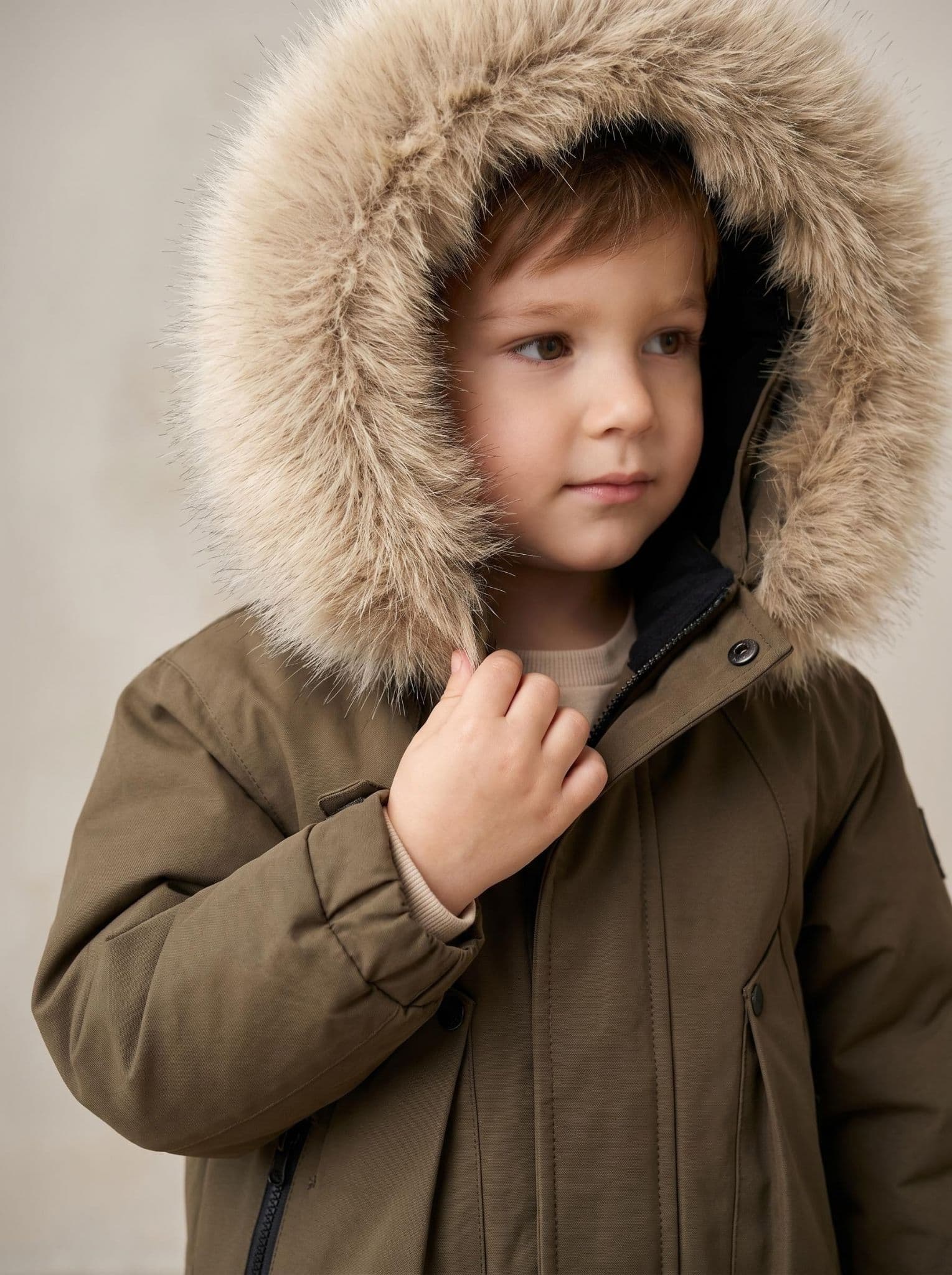 *SALE* Baby Boy Brown Bomber Jacket with Faux Fur Hood " 26014 "