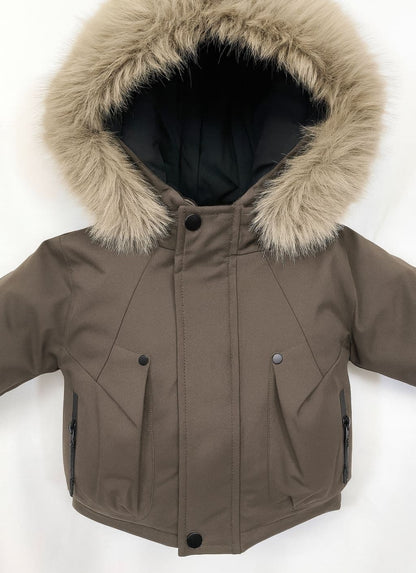 *SALE* Baby Boy Brown Bomber Jacket with Faux Fur Hood " 26014 "