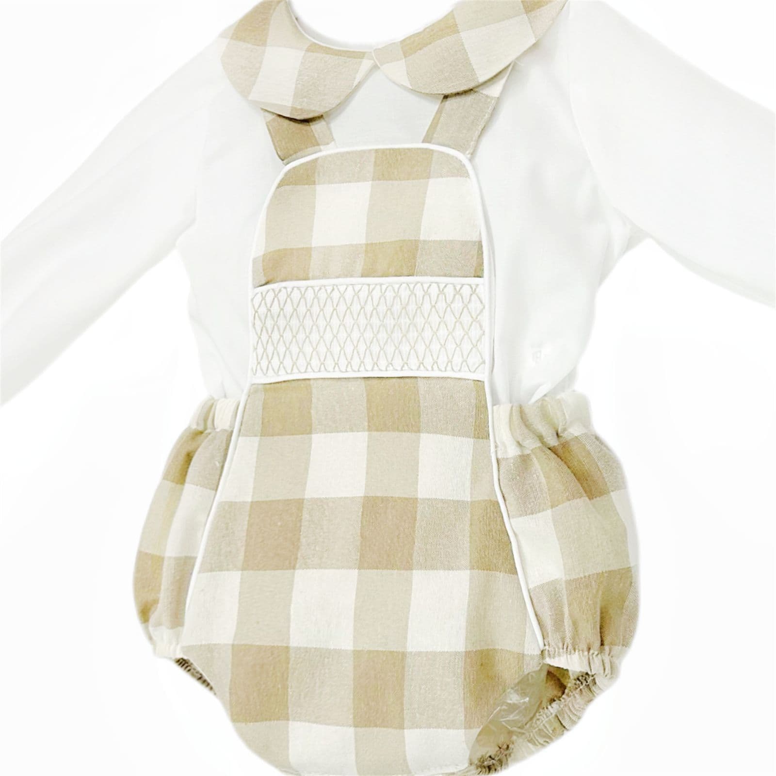 *SALE* Baby Boy Camel Checked Smocked Romper with Shirt "MYDB2469C"