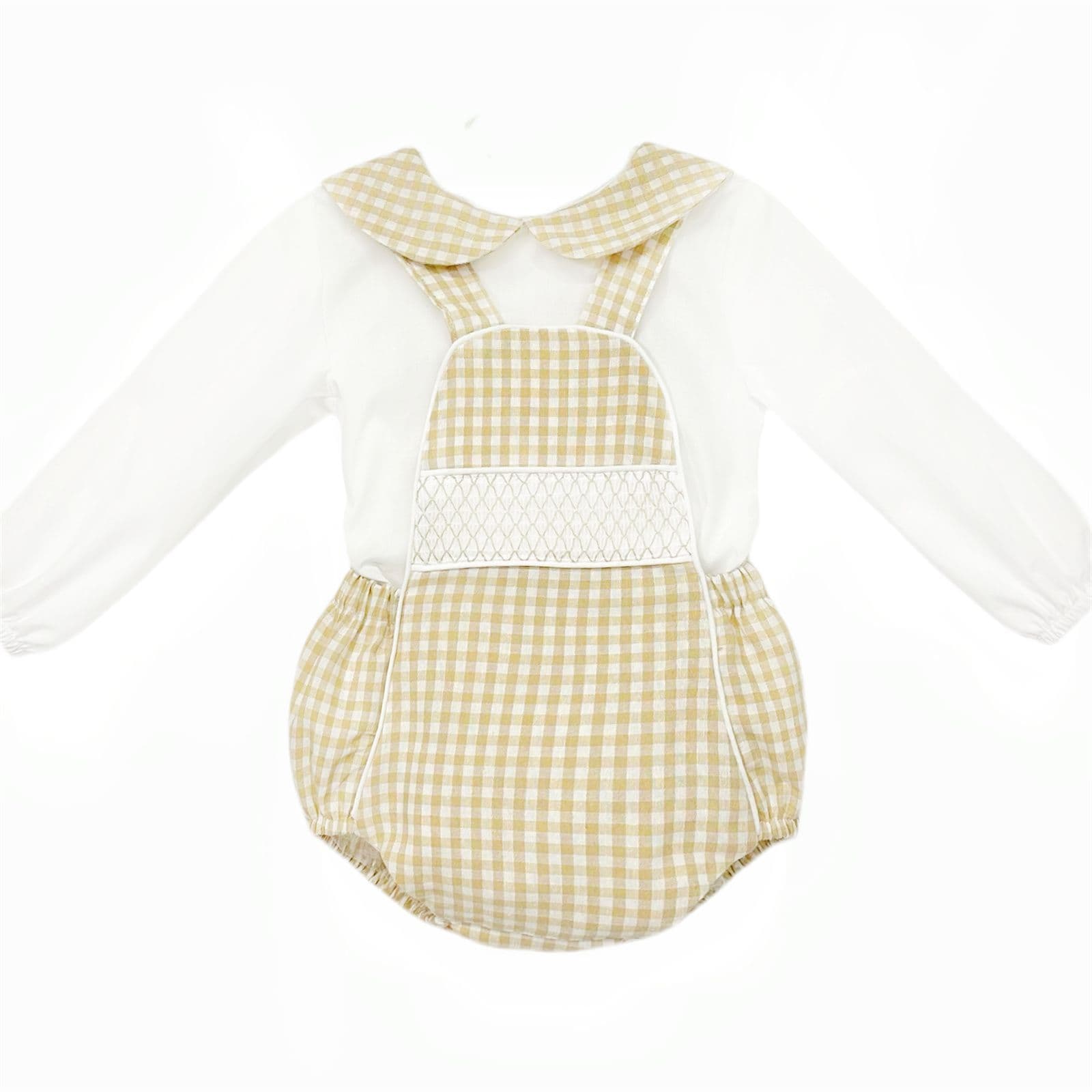 *SALE* Baby Boy Camel Gingham Smocked Romper with Shirt "MYDB2470C"
