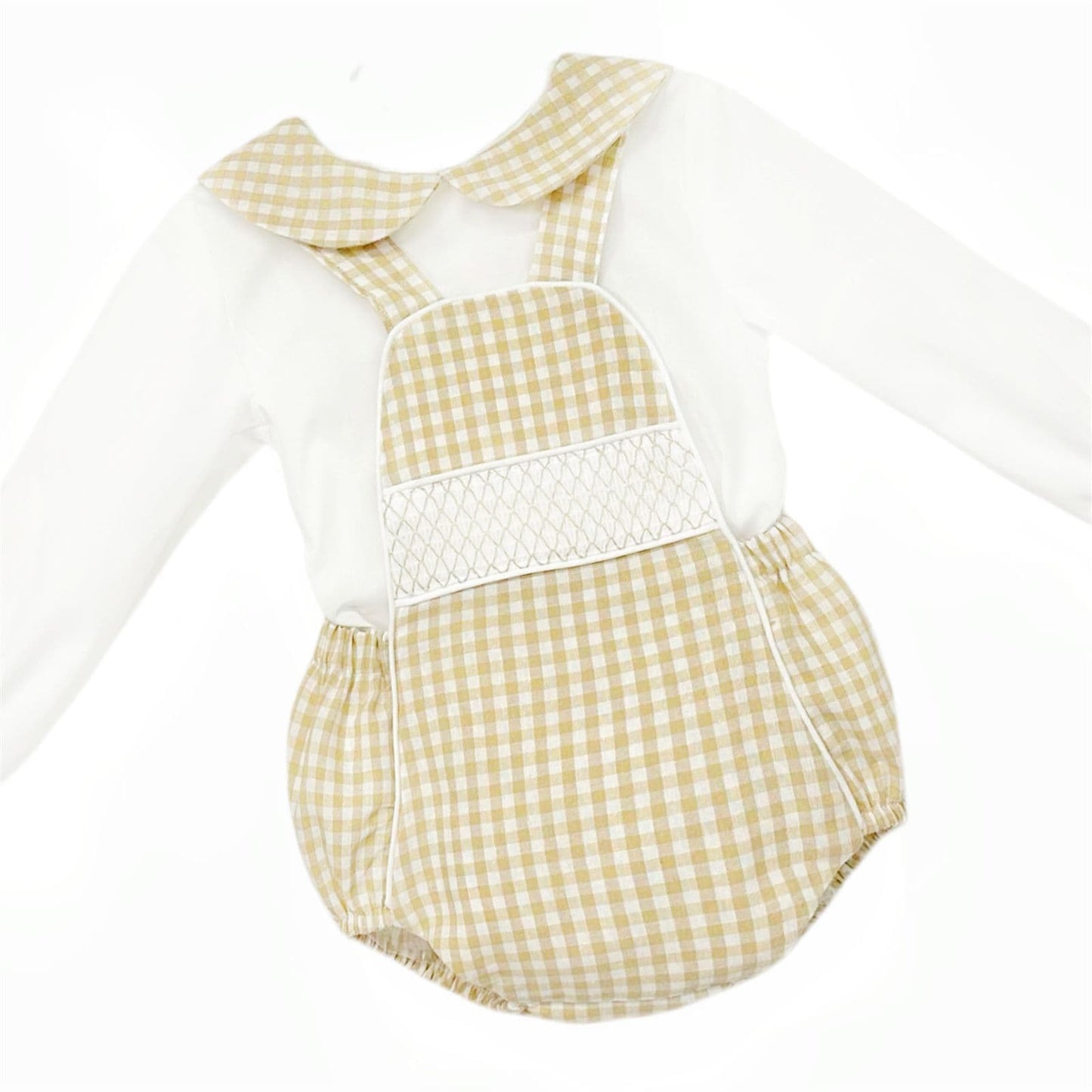 *SALE* Baby Boy Camel Gingham Smocked Romper with Shirt "MYDB2470C"
