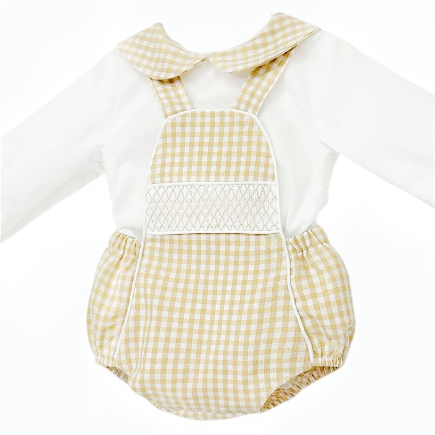 *SALE* Baby Boy Camel Gingham Smocked Romper with Shirt "MYDB2470C"