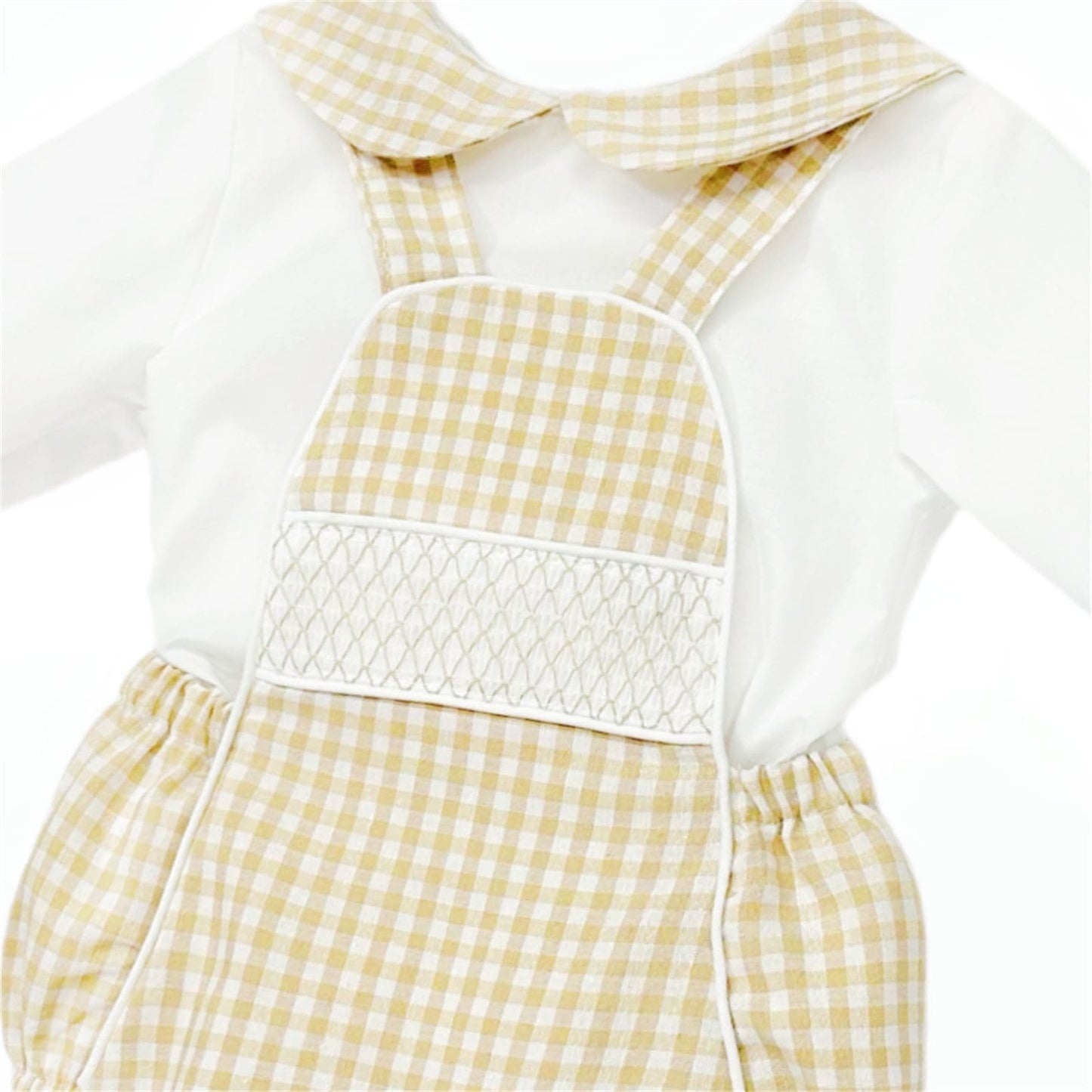 *SALE* Baby Boy Camel Gingham Smocked Romper with Shirt "MYDB2470C"