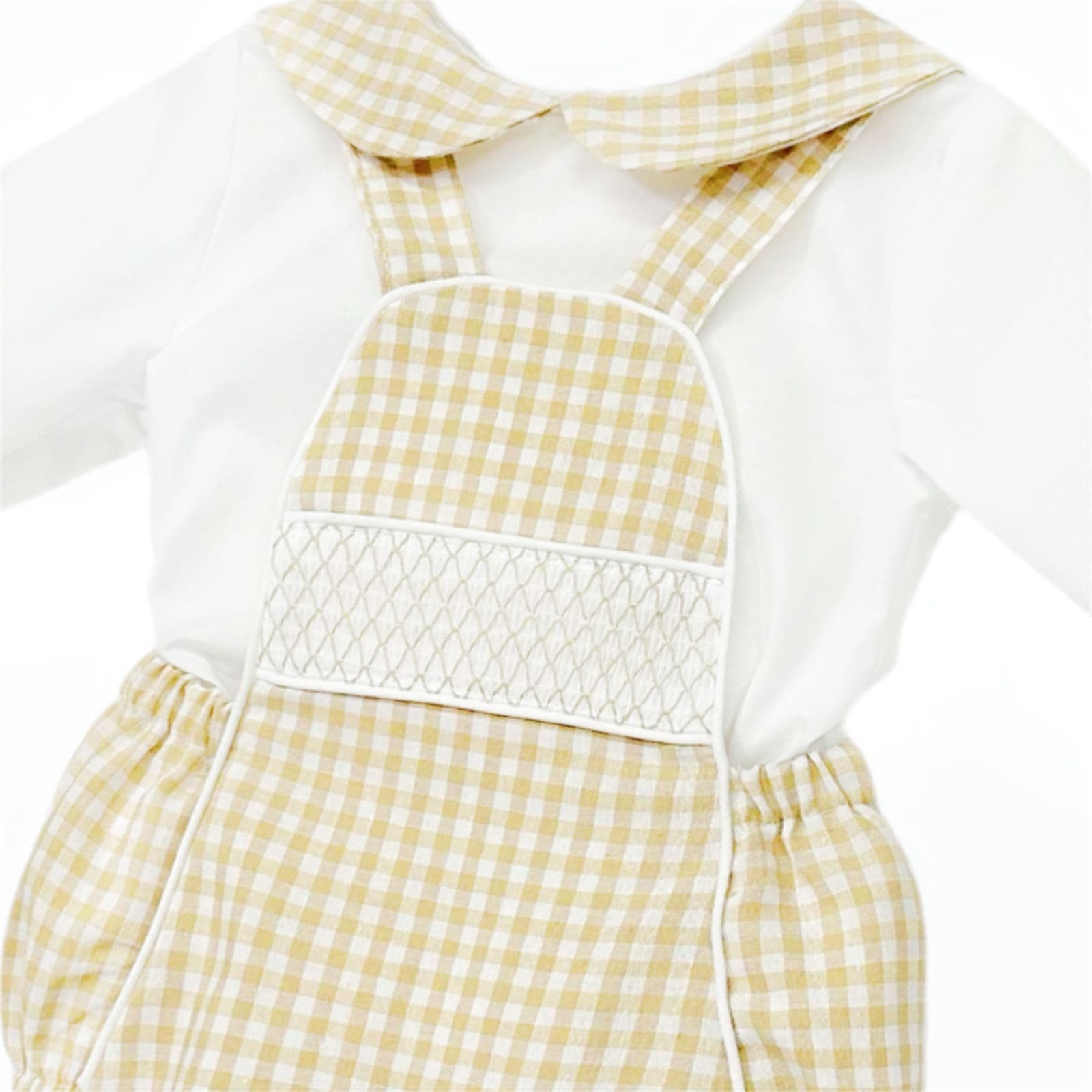 *SALE* Baby Boy Camel Gingham Smocked Romper with Shirt "MYDB2470C"