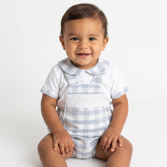 *SALE* Baby Boy Grey Check Smocked Romper with Top "MYD2449G"