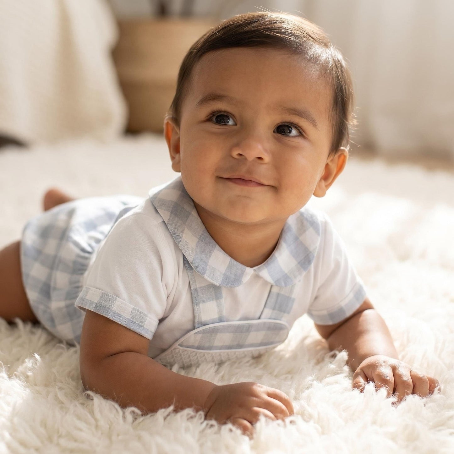 *SALE* Baby Boy Grey Check Smocked Romper with Top "MYD2449G"