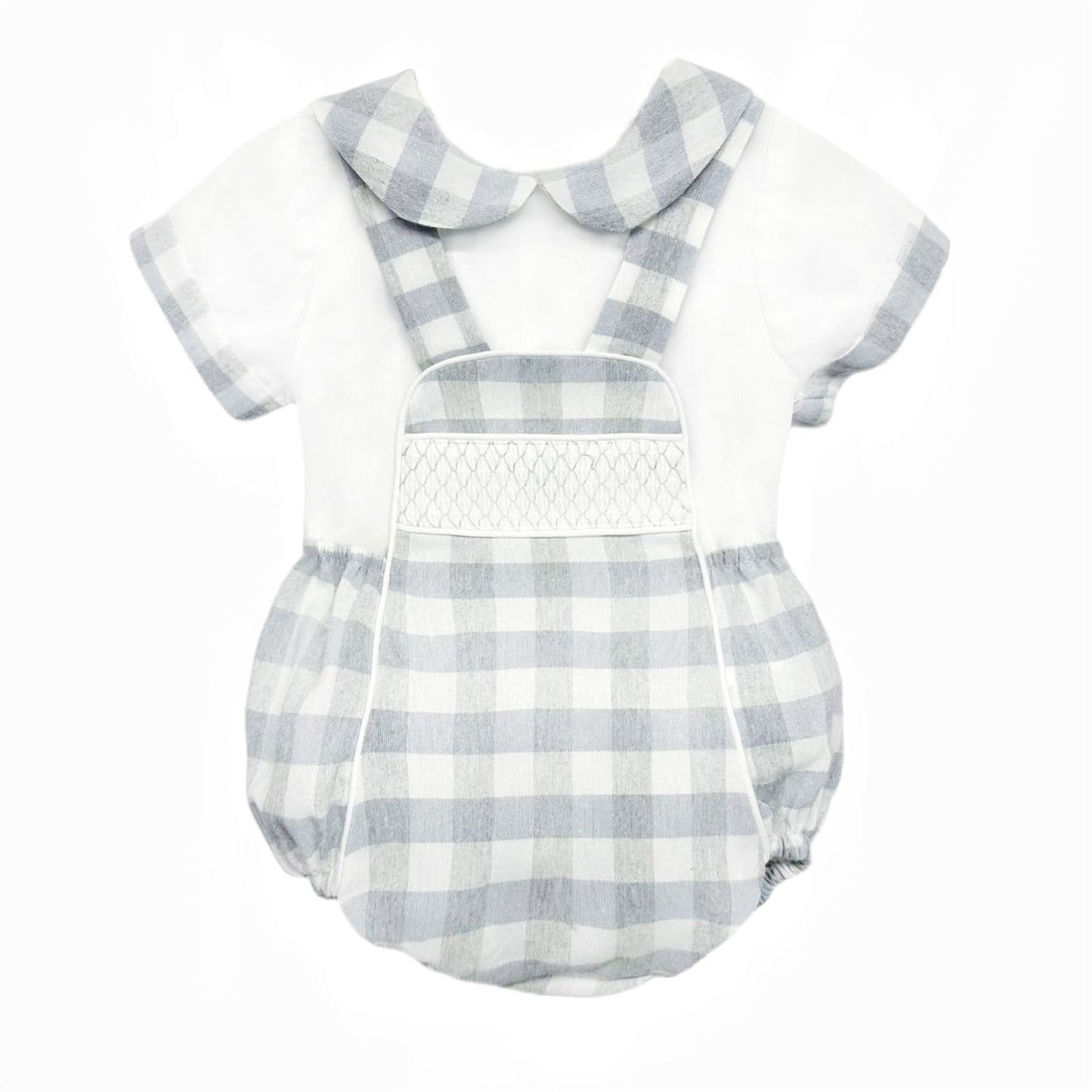 *SALE* Baby Boy Grey Check Smocked Romper with Top "MYD2449G"