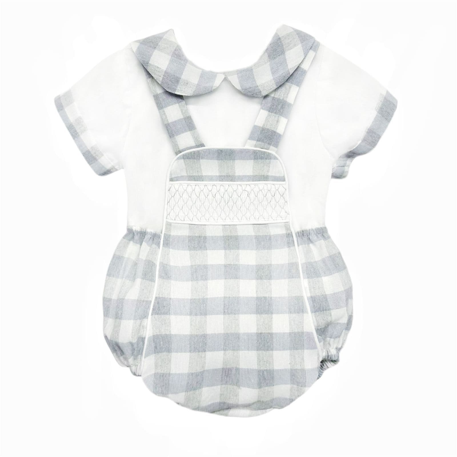 *SALE* Baby Boy Grey Check Smocked Romper with Top "MYD2449G"