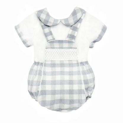 *SALE* Baby Boy Grey Check Smocked Romper with Top "MYD2449G"