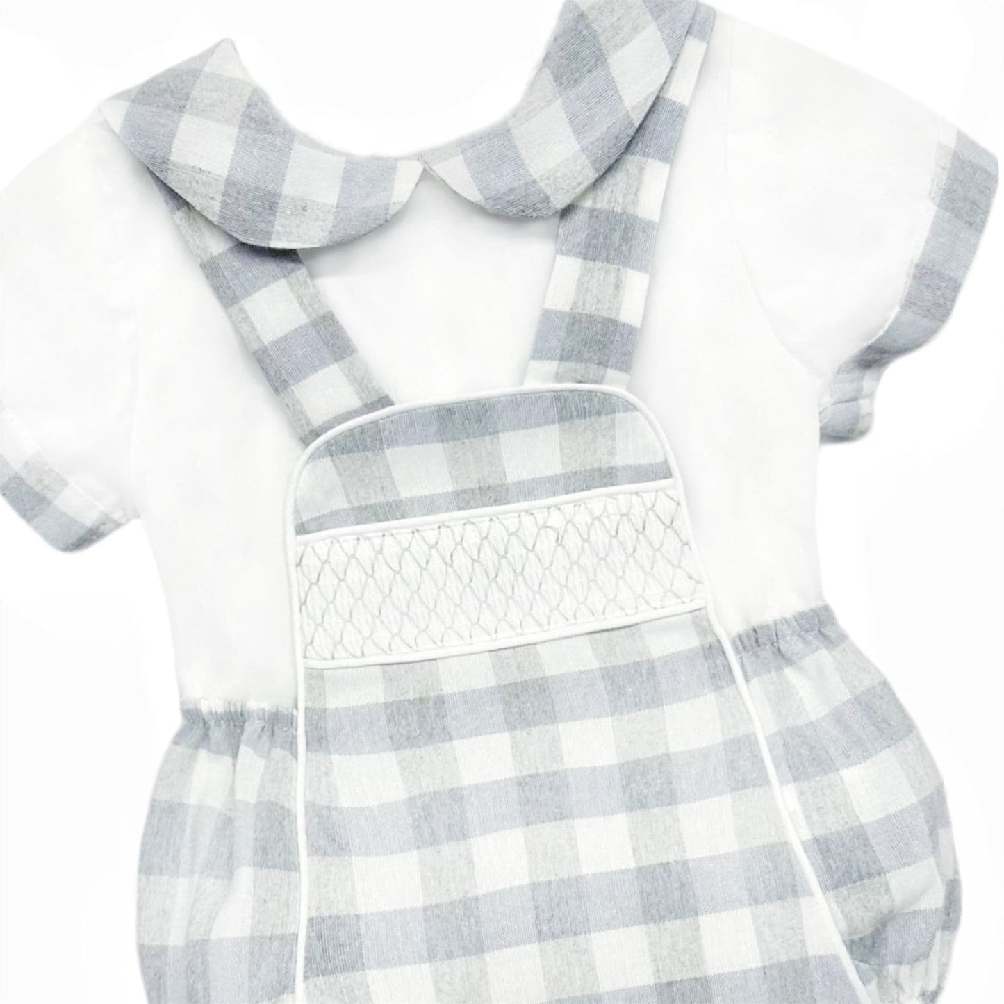 *SALE* Baby Boy Grey Check Smocked Romper with Top "MYD2449G"