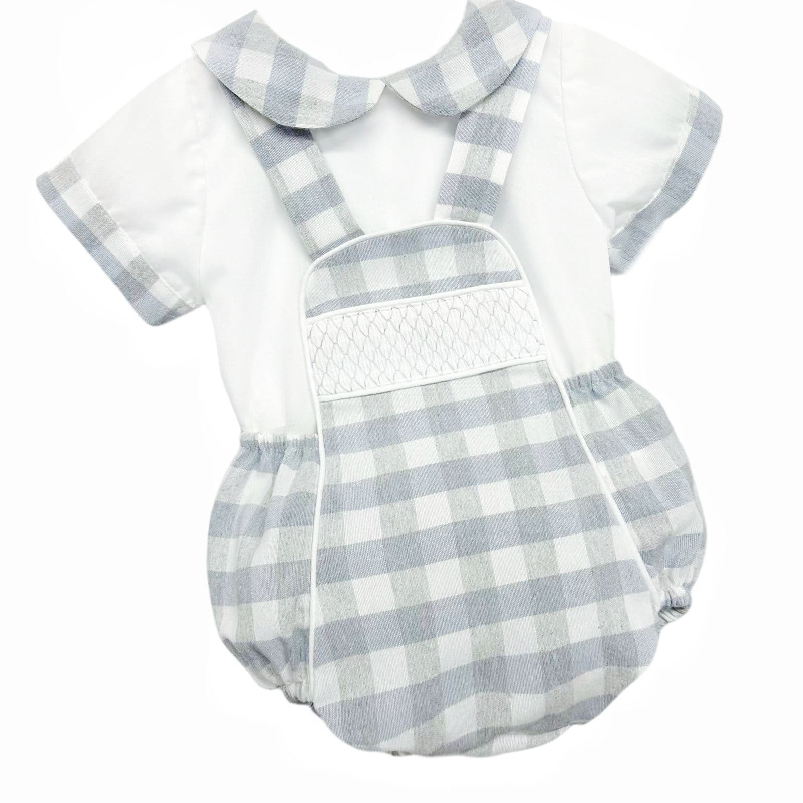 *SALE* Baby Boy Grey Check Smocked Romper with Top "MYD2449G"