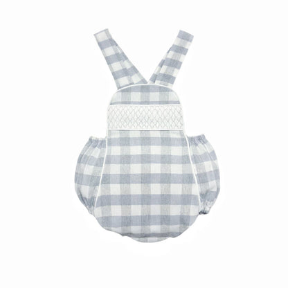 *SALE* Baby Boy Grey Check Smocked Romper with Top "MYD2449G"