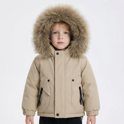 *SALE* Baby Boy Light Brown Bomber Jacket with Faux Fur Hood " 26014 "