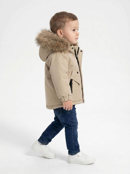 *SALE* Baby Boy Light Brown Bomber Jacket with Faux Fur Hood " 26014 "