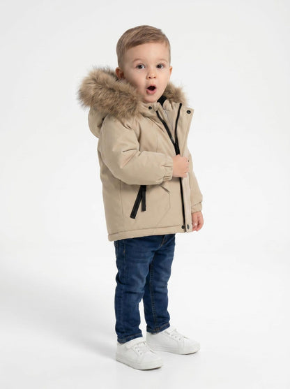 *SALE* Baby Boy Light Brown Bomber Jacket with Faux Fur Hood " 26014 "