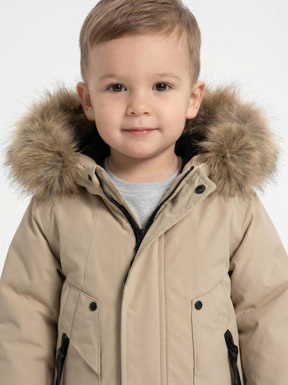 *SALE* Baby Boy Light Brown Bomber Jacket with Faux Fur Hood " 26014 "