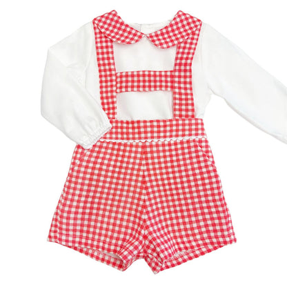 *SALE* Baby Boy Red Checked H Strip Dungaree with Shirt "MYD822"