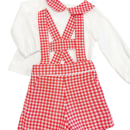 *SALE* Baby Boy Red Checked H Strip Dungaree with Shirt "MYD822"