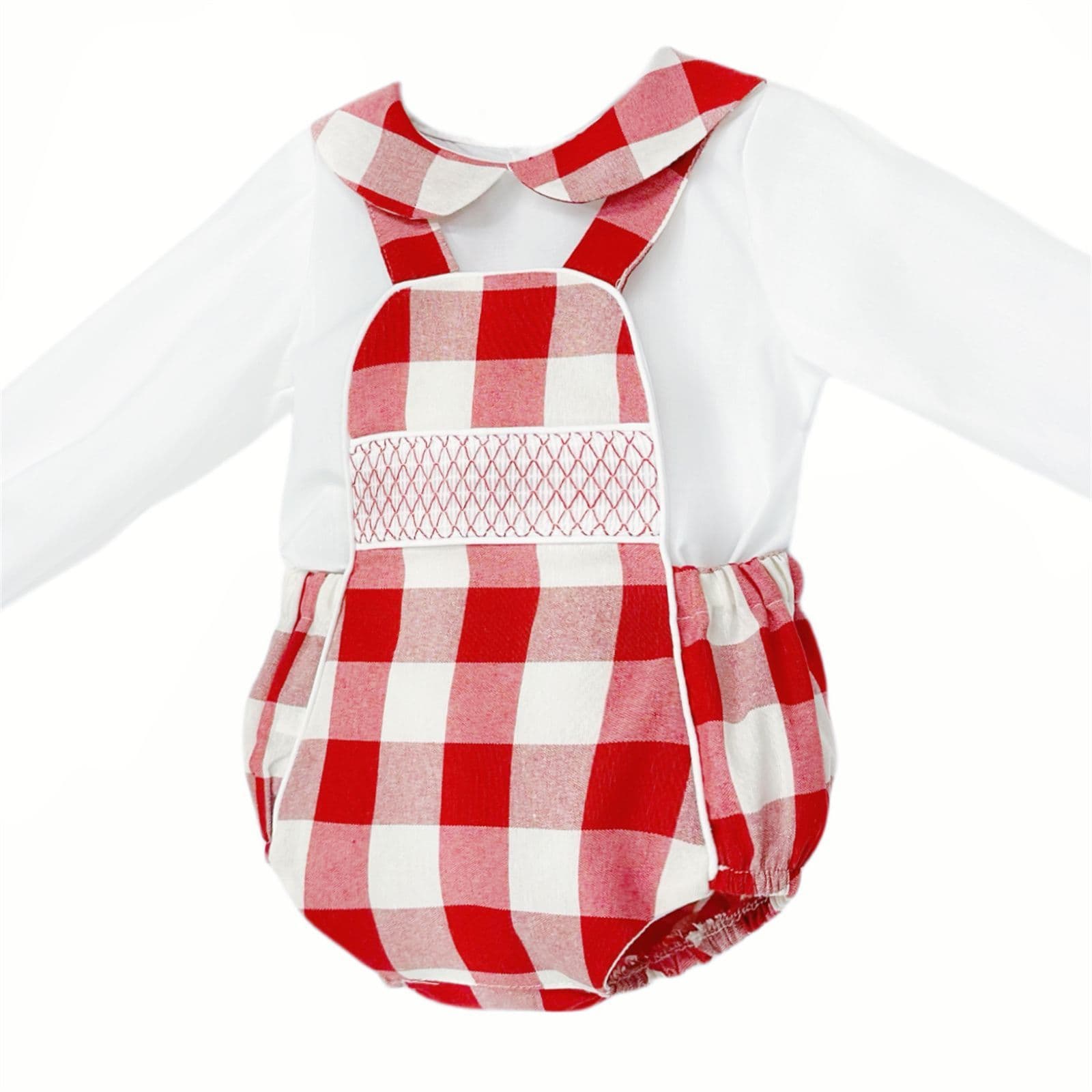*SALE* Baby Boy Red Checked Smocked Romper with Shirt "MYDB2469R"