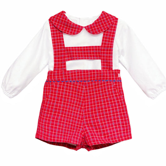 *SALE* Baby Boy Red Tartan H Strip Dungaree with Shirt Christmas "MYD1863"