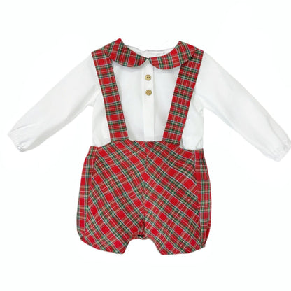 *SALE* Baby Boy Red Tartan Strap Shorts with Shirt "MYDB2491"