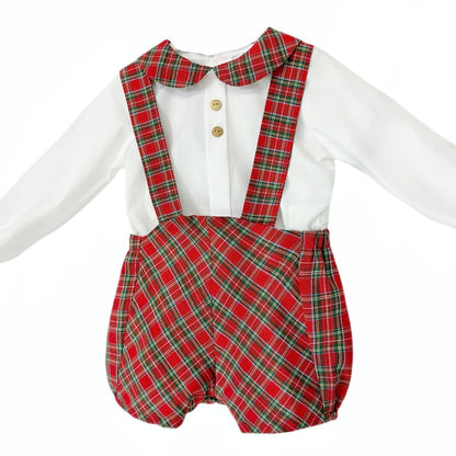 *SALE* Baby Boy Red Tartan Strap Shorts with Shirt "MYDB2491"