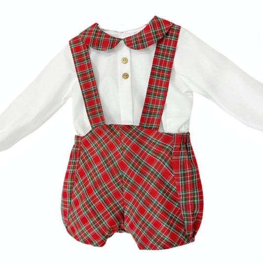 *SALE* Baby Boy Red Tartan Strap Shorts with Shirt "MYDB2491"